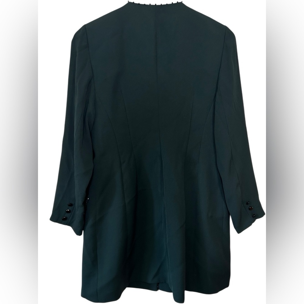 Sunny Choi Vintage Emerald Greed Beaded Sequin Accent Longline Button Blazer 14 - Picture 4 of 7